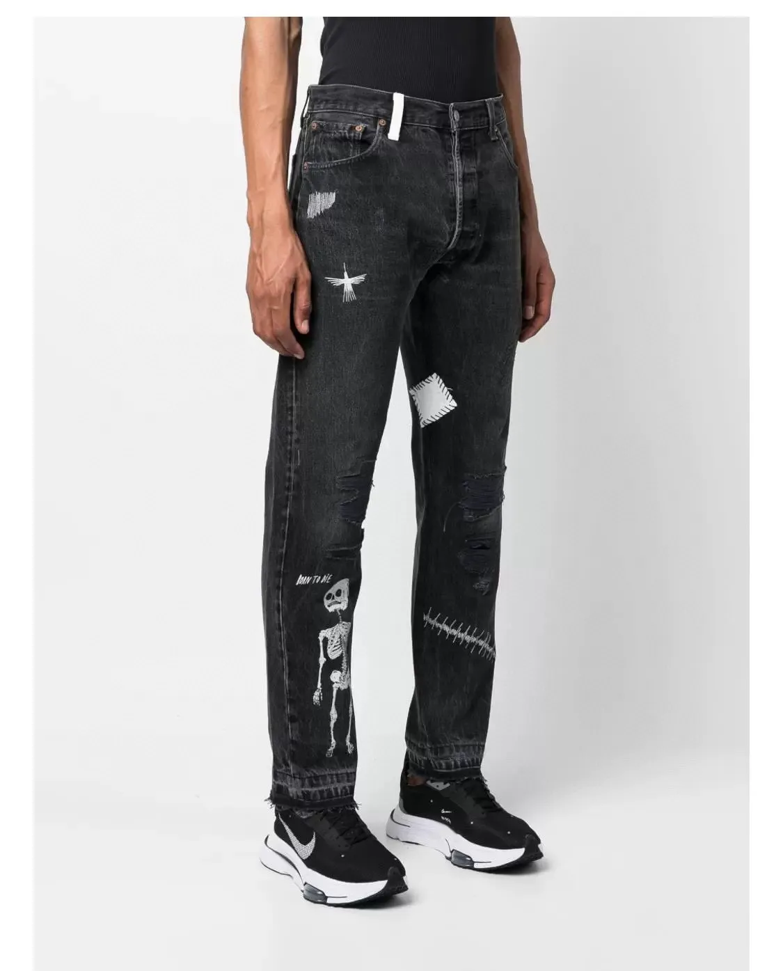 -Size upper body P246#G22 GALLERY DEPT. Skull hand-stitched distressed distressed jeans -Color: Black -Size: S-XXL